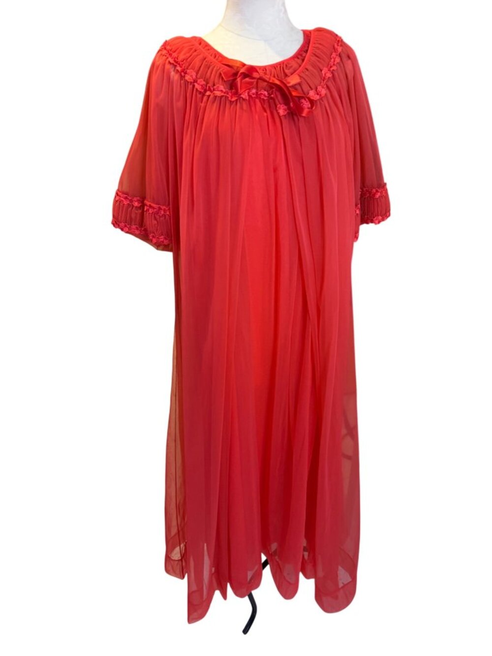 Tosca Womens Lingerie Peignor Robe Set Size Small Chiffon Lace Coral Red Vintage